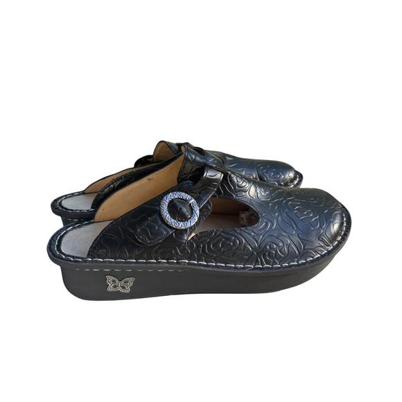 Alegria Classic Black Embossed Rose Mary Jane Clog Mule slip on 40 - Picture 1 of 6